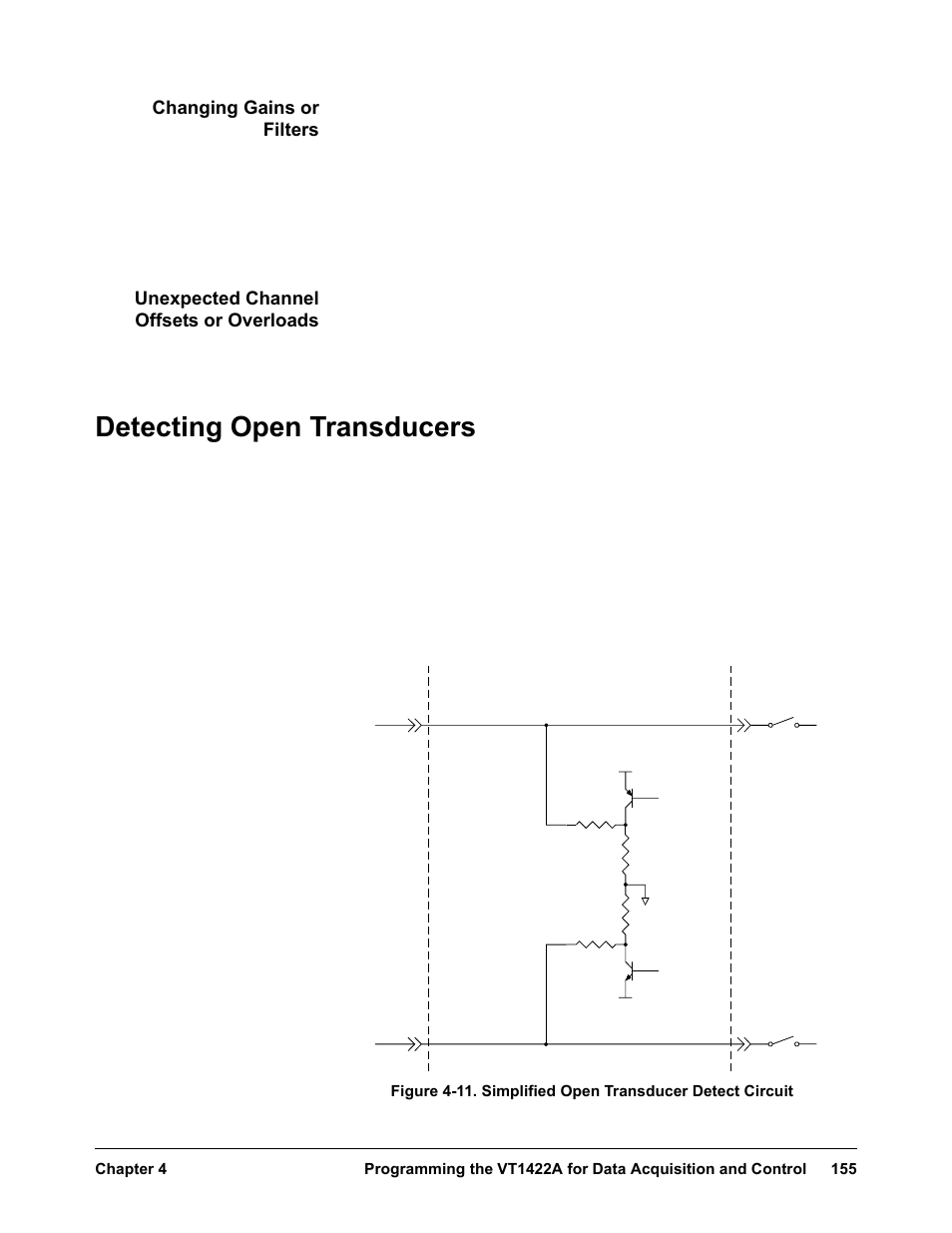 Changing gains or filters, Unexpected channel offsets or overloads, Detecting open transducers | VXI VT1422A User Manual | Page 157 / 529