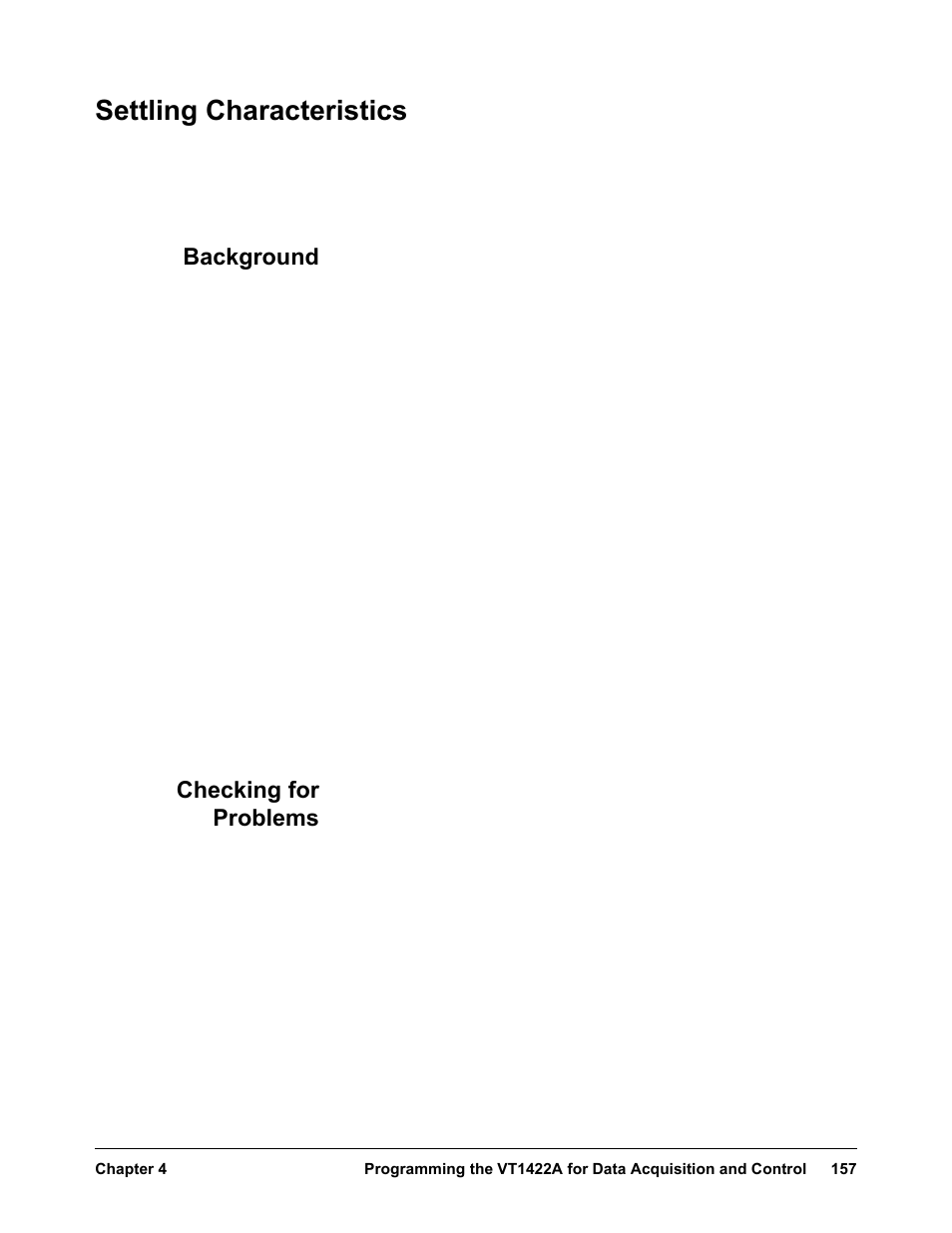 Settling characteristics, Background, Checking for problems | Background checking for problems | VXI VT1422A User Manual | Page 159 / 529