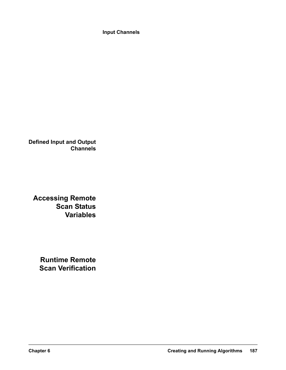 Defined input and output channels, Accessing remote scan status variables, Runtime remote scan verification | VXI VT1422A User Manual | Page 189 / 529