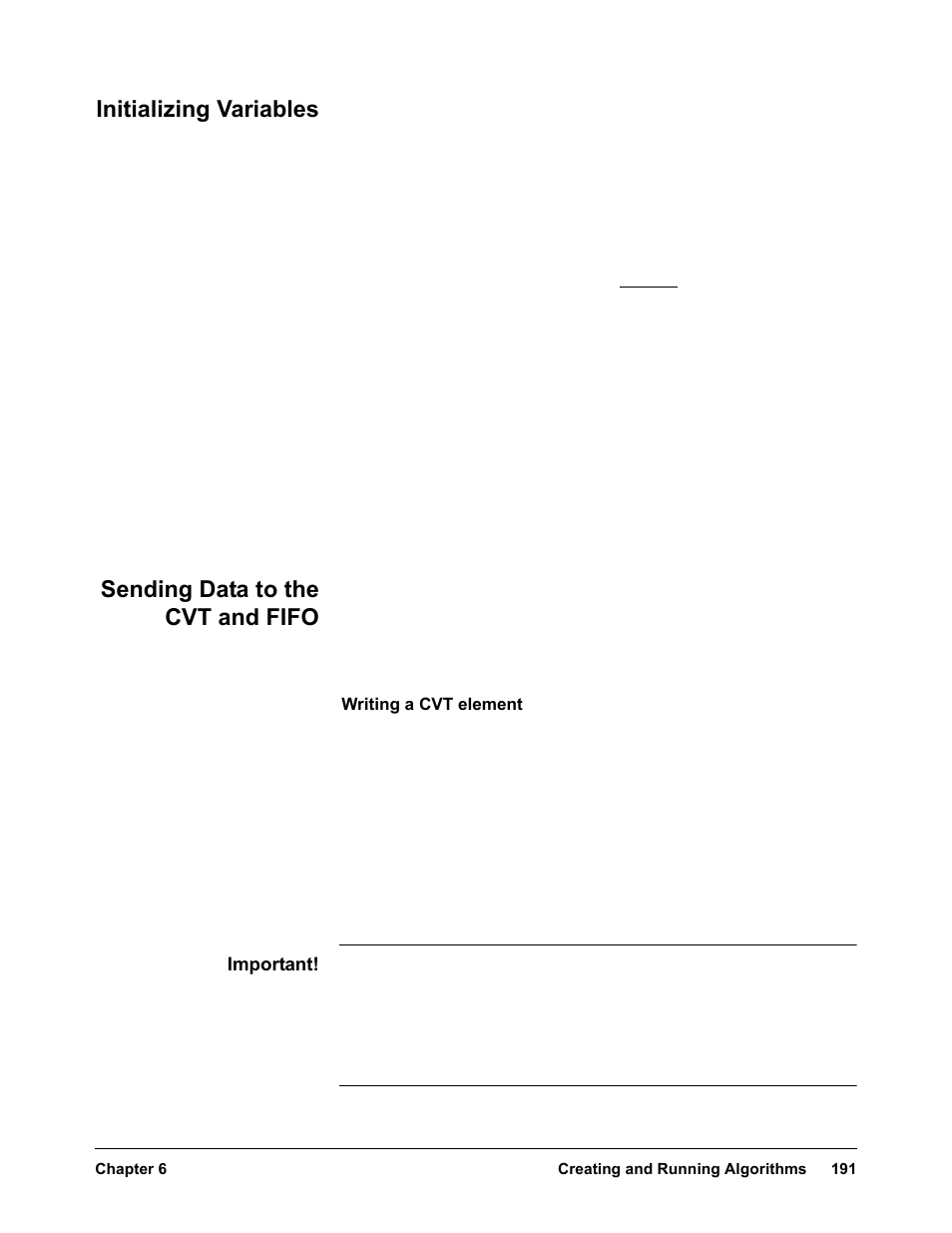 Initializing variables, Sending data to the cvt and fifo | VXI VT1422A User Manual | Page 193 / 529