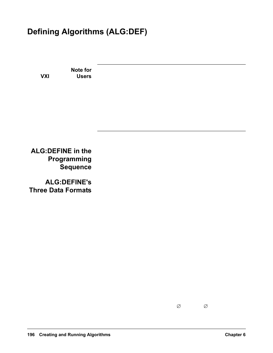 Defining algorithms (alg:def), Alg:define in the programming sequence, Alg:define's three data formats | VXI VT1422A User Manual | Page 198 / 529