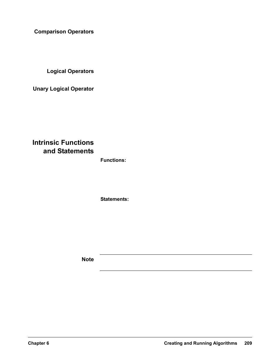 Comparison operators, Logical operators, Unary logical operator | Intrinsic functions and statements | VXI VT1422A User Manual | Page 211 / 529