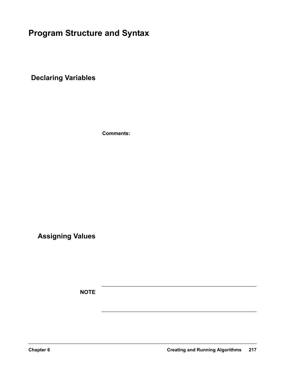 Program structure and syntax, Declaring variables, Assigning values | Declaring variables assigning values | VXI VT1422A User Manual | Page 219 / 529