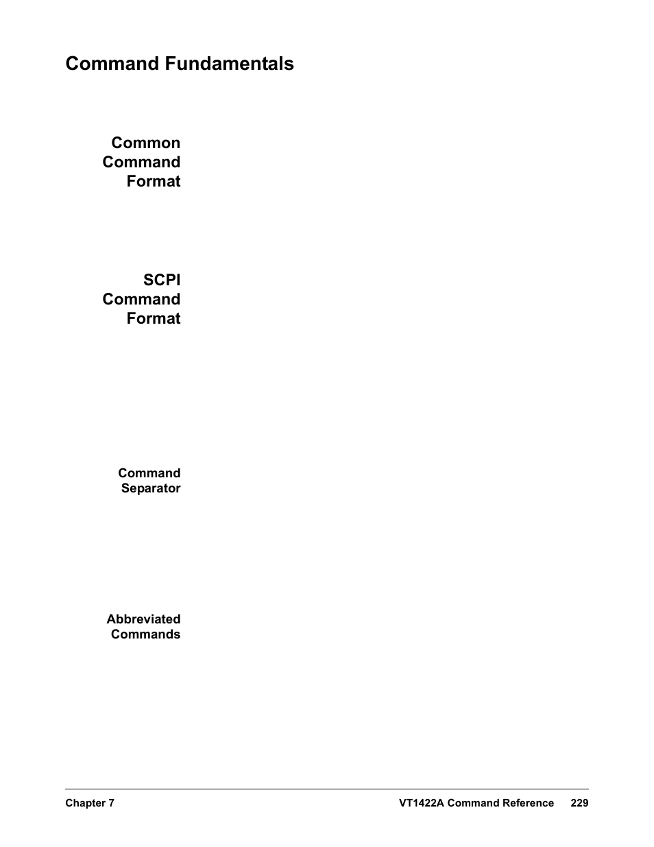 Command fundamentals, Common command format, Scpi command format | Command separator, Abbreviated commands, Common command format scpi command format | VXI VT1422A User Manual | Page 231 / 529