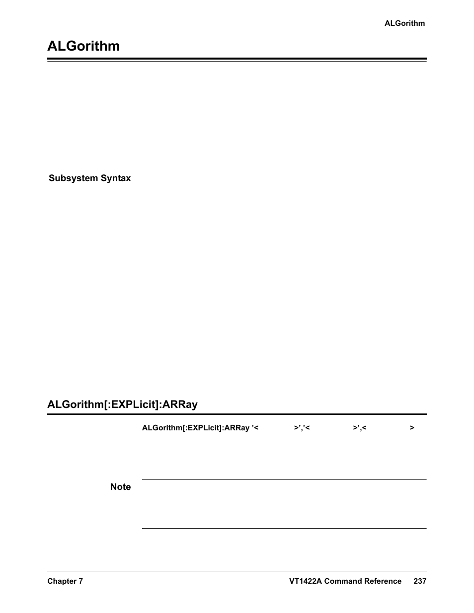 Algorithm, Subsystem syntax, Algorithm[:explicit]:array | VXI VT1422A User Manual | Page 239 / 529