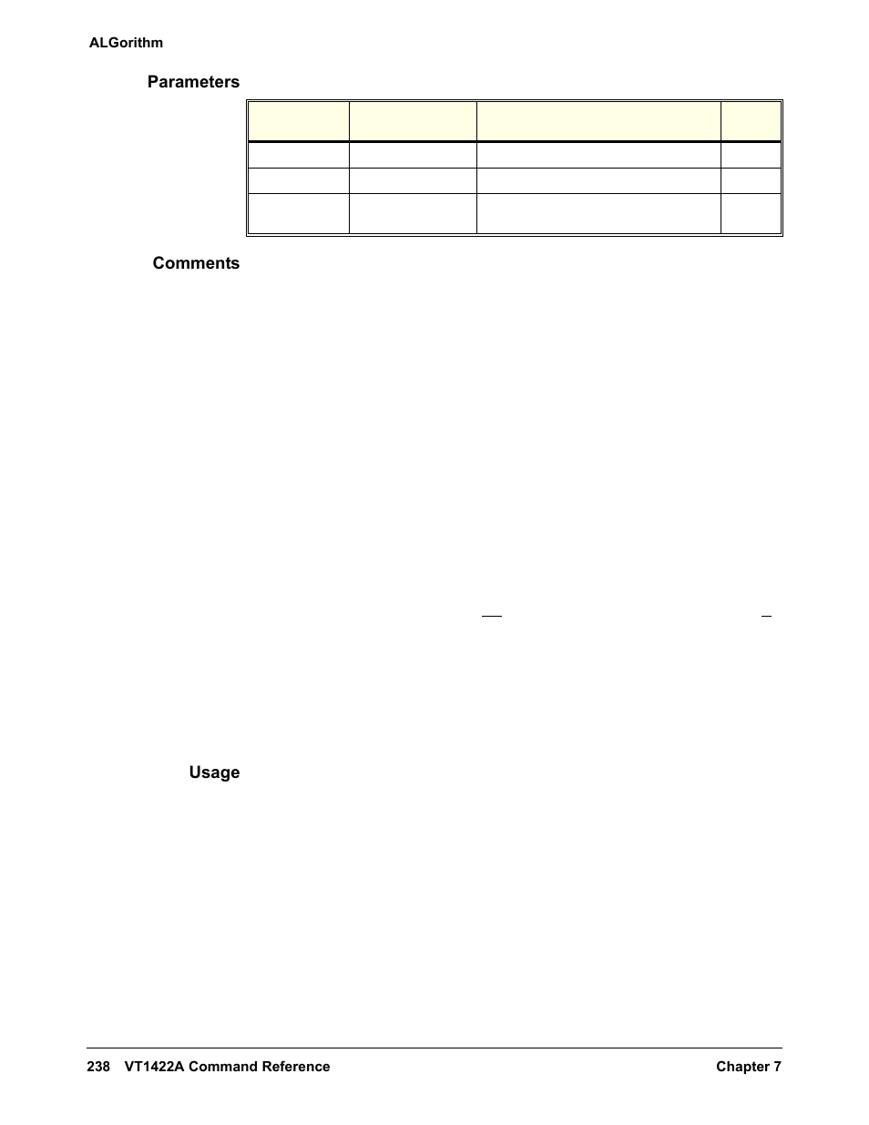 Parameters, Comments, Usage | VXI VT1422A User Manual | Page 240 / 529