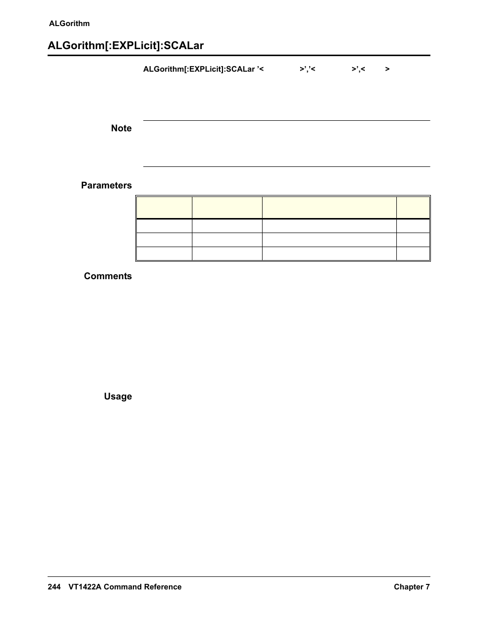 Algorithm[:explicit]:scalar, Parameters, Comments | Usage | VXI VT1422A User Manual | Page 246 / 529