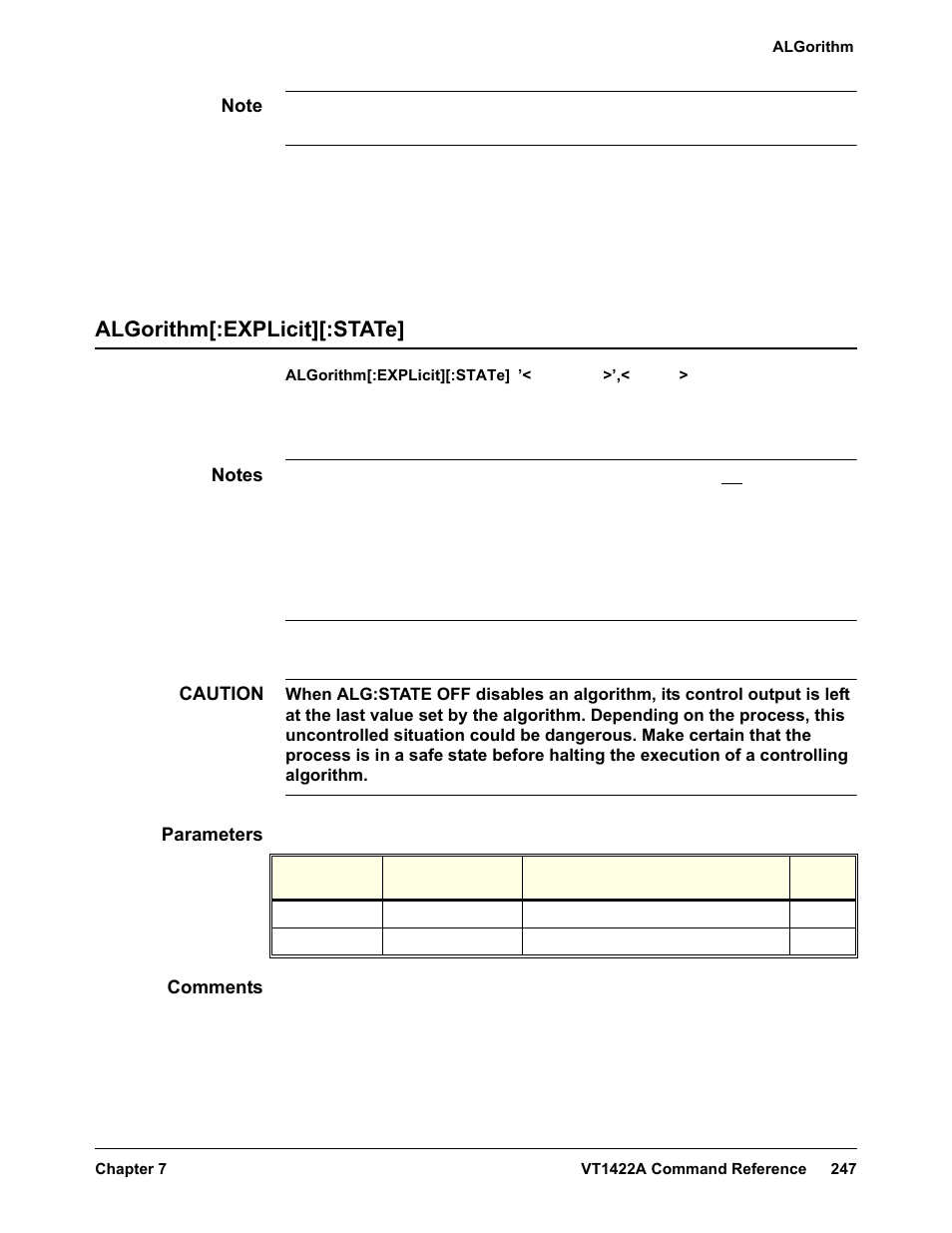 Algorithm[:explicit][:state, Parameters, Comments | VXI VT1422A User Manual | Page 249 / 529