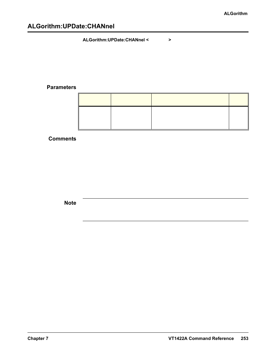 Algorithm:update:channel, Parameters, Comments | VXI VT1422A User Manual | Page 255 / 529