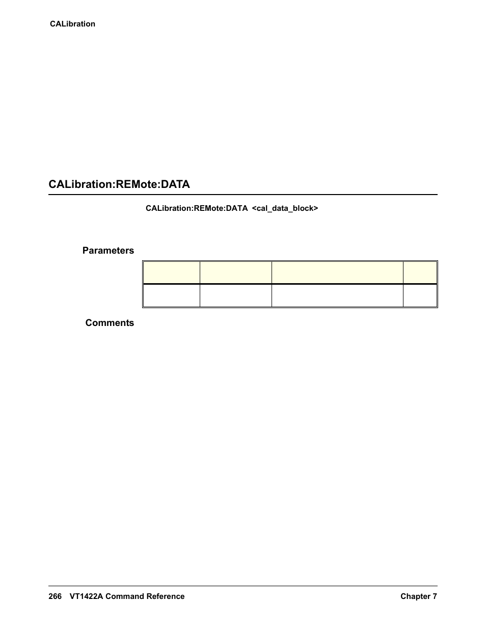 Calibration:remote:data, Parameters, Comments | VXI VT1422A User Manual | Page 268 / 529