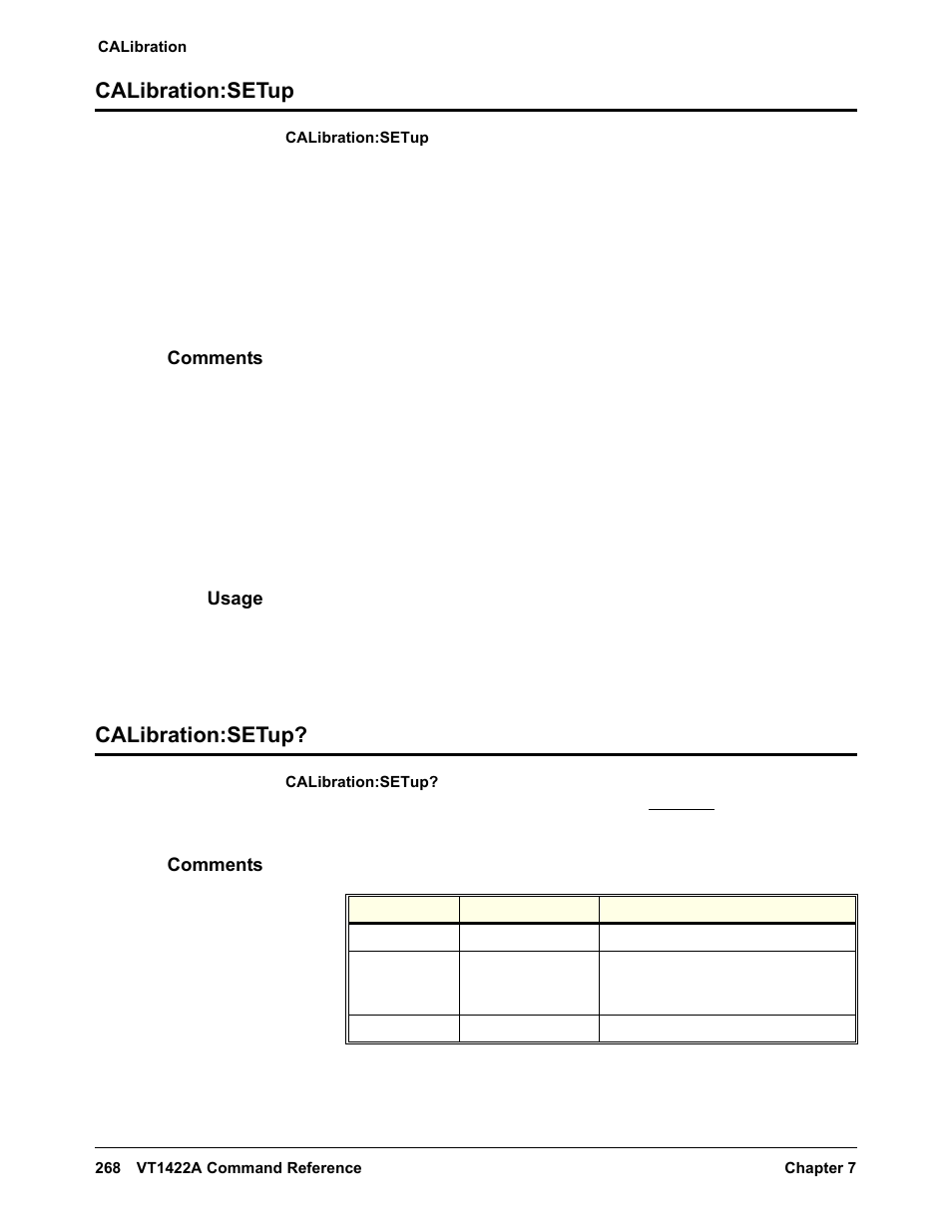 Calibration:setup, Comments, Usage | Calibration:setup calibration:setup | VXI VT1422A User Manual | Page 270 / 529