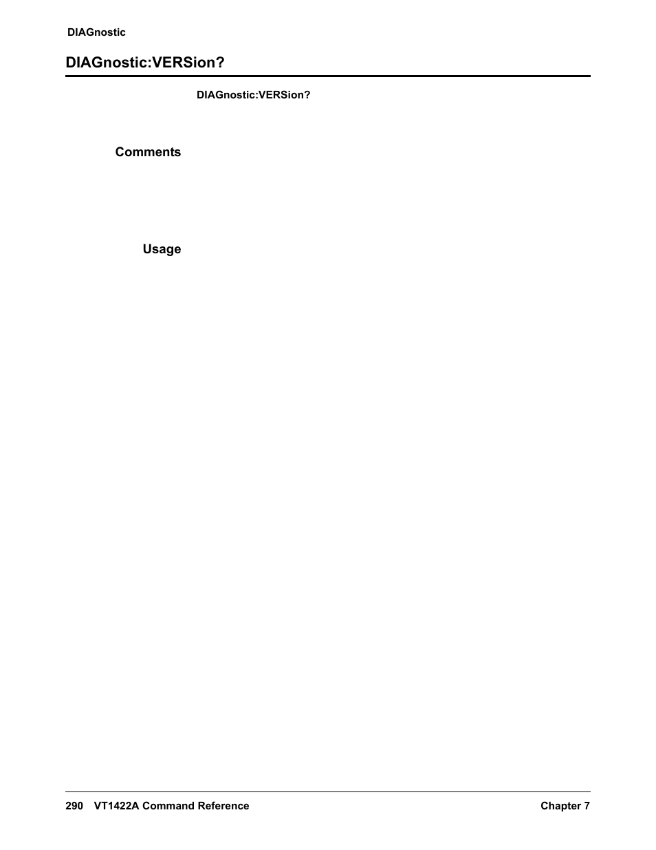 Diagnostic:version, Comments, Usage | VXI VT1422A User Manual | Page 292 / 529
