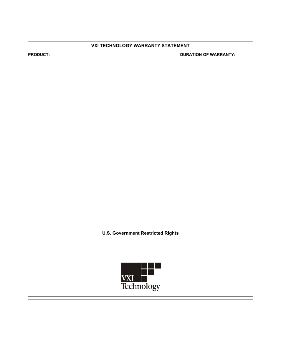 Vxi technology warranty statement, U.s. government restricted rights | VXI VT1422A User Manual | Page 3 / 529