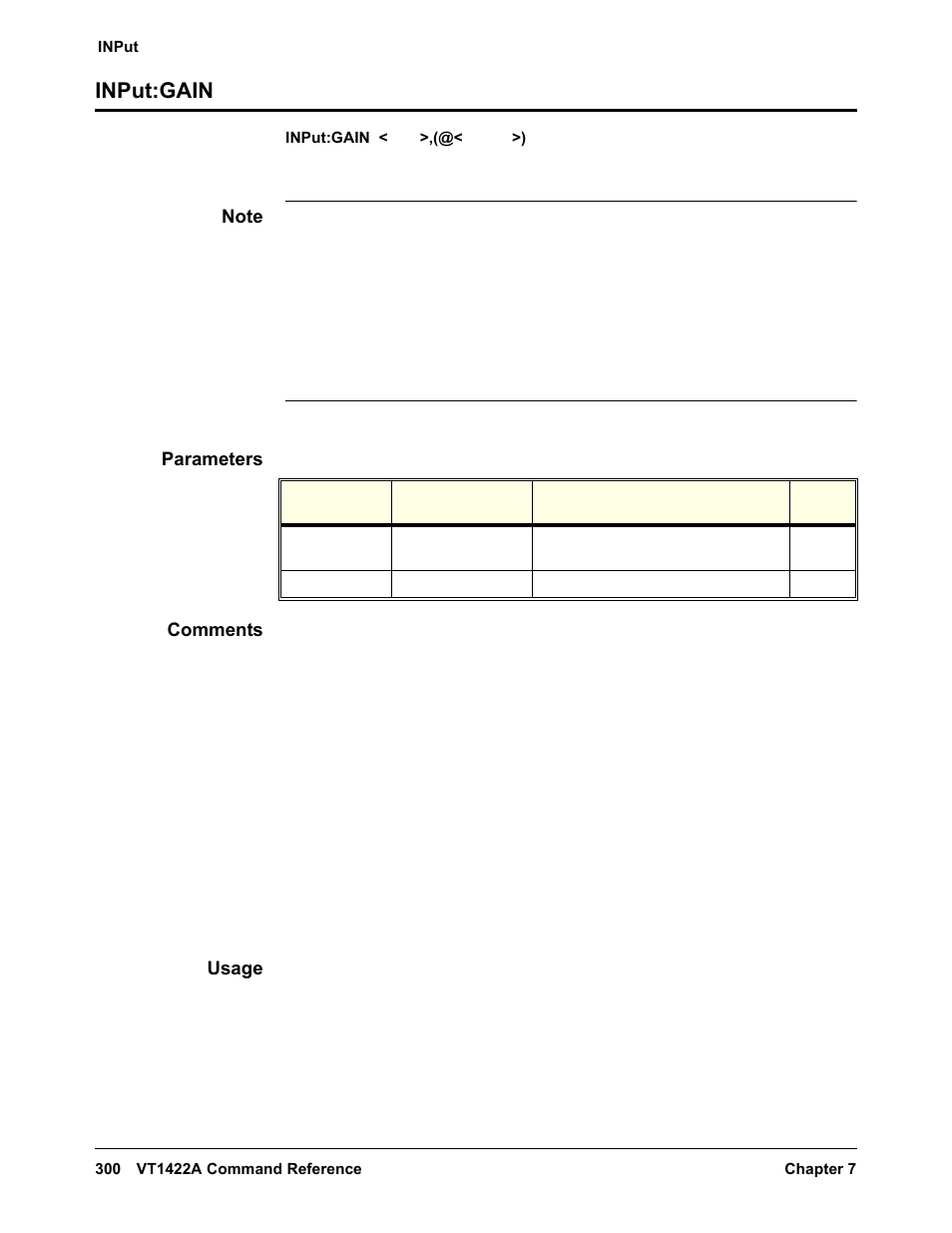 Input:gain, Parameters, Comments | Usage | VXI VT1422A User Manual | Page 302 / 529