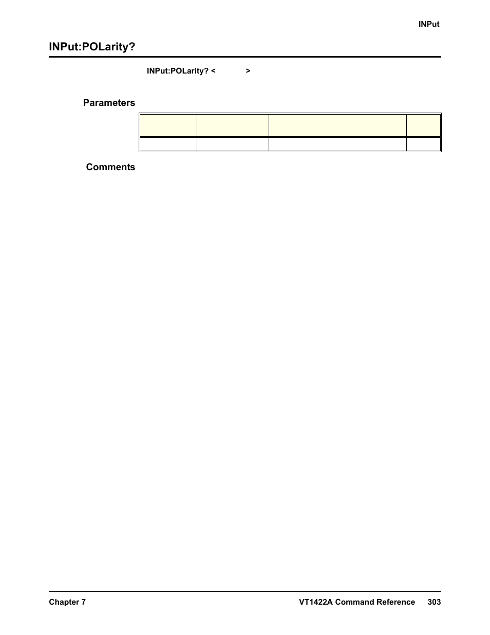 Input:polarity, Parameters, Comments | VXI VT1422A User Manual | Page 305 / 529