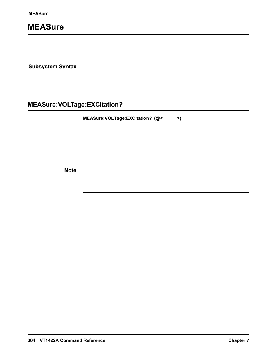 Measure, Subsystem syntax, Measure:voltage:excitation | VXI VT1422A User Manual | Page 306 / 529