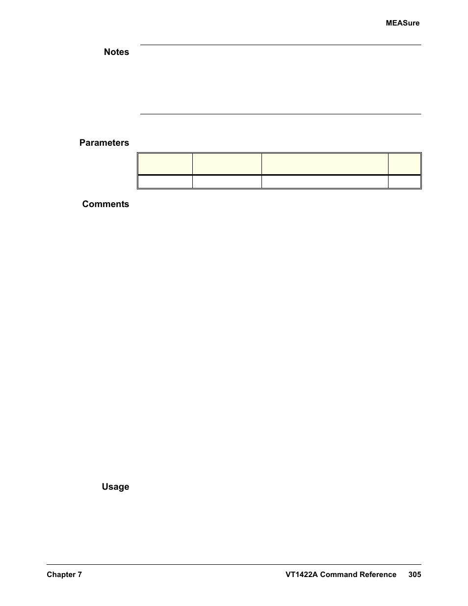 Parameters, Comments, Usage | VXI VT1422A User Manual | Page 307 / 529