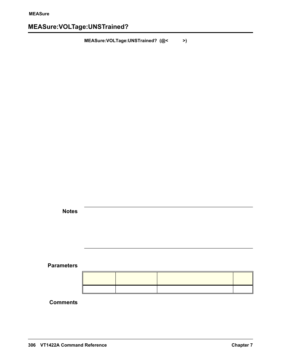 Measure:voltage:unstrained, Parameters, Comments | VXI VT1422A User Manual | Page 308 / 529