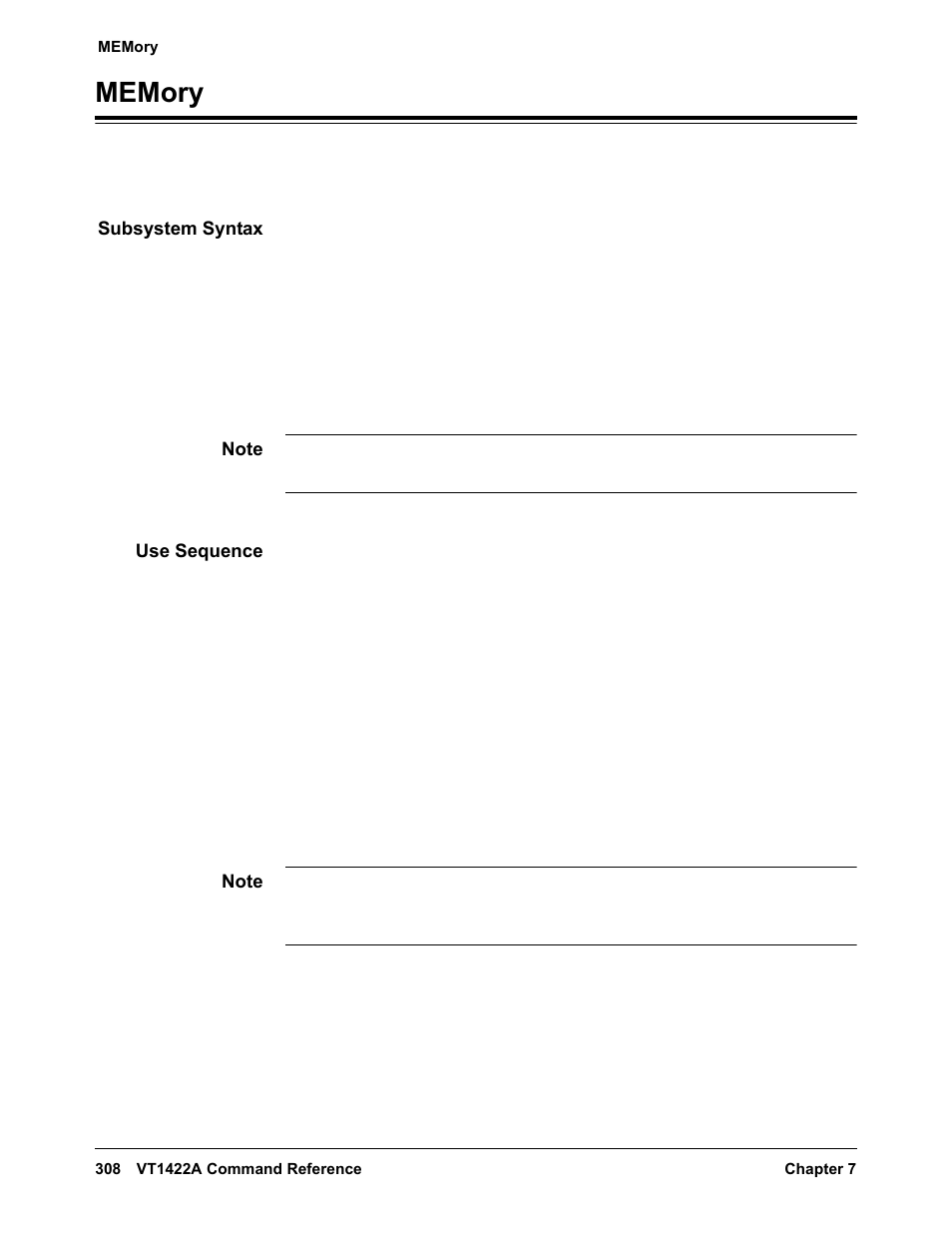 Memory, Subsystem syntax, Use sequence | VXI VT1422A User Manual | Page 310 / 529