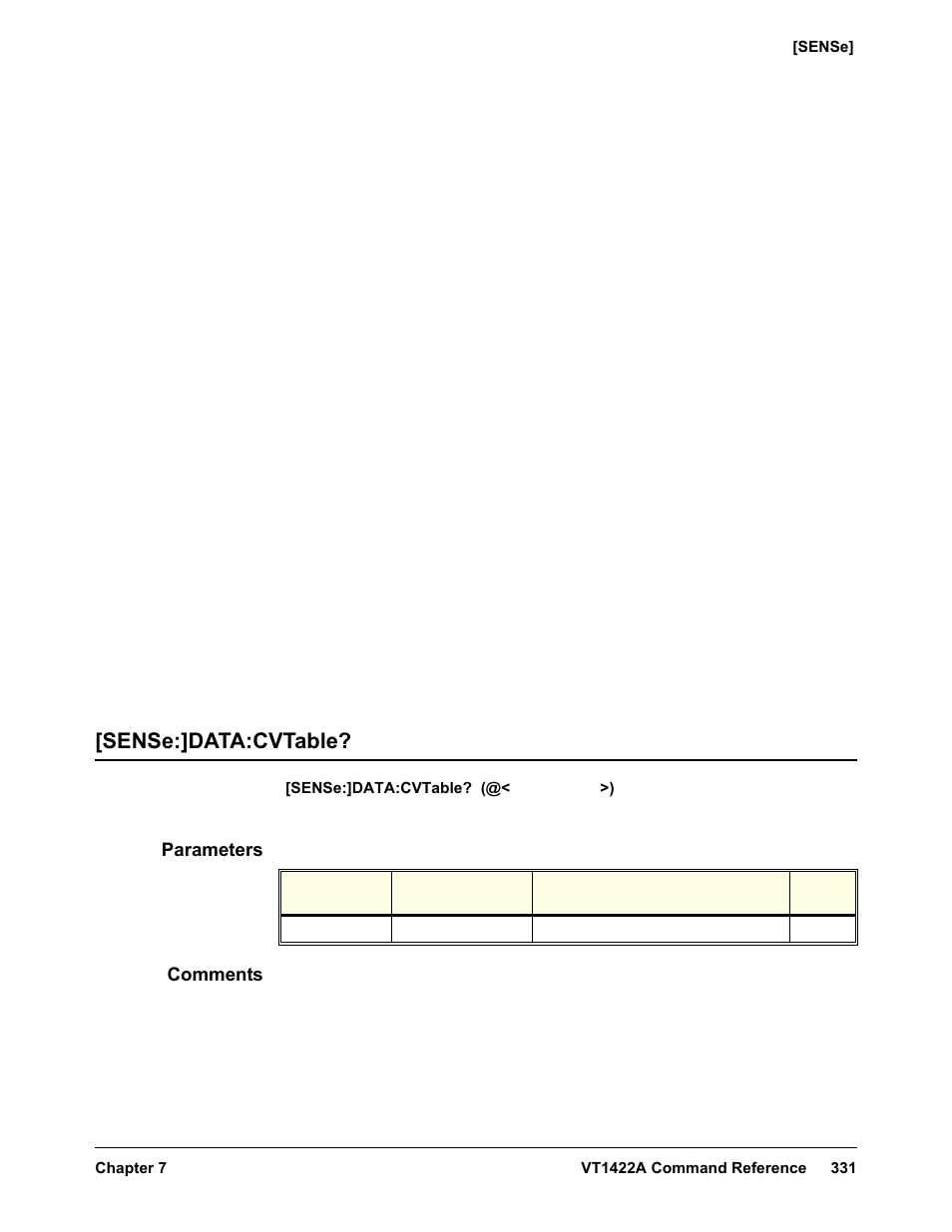 Sense:]data:cvtable, Parameters, Comments | VXI VT1422A User Manual | Page 333 / 529