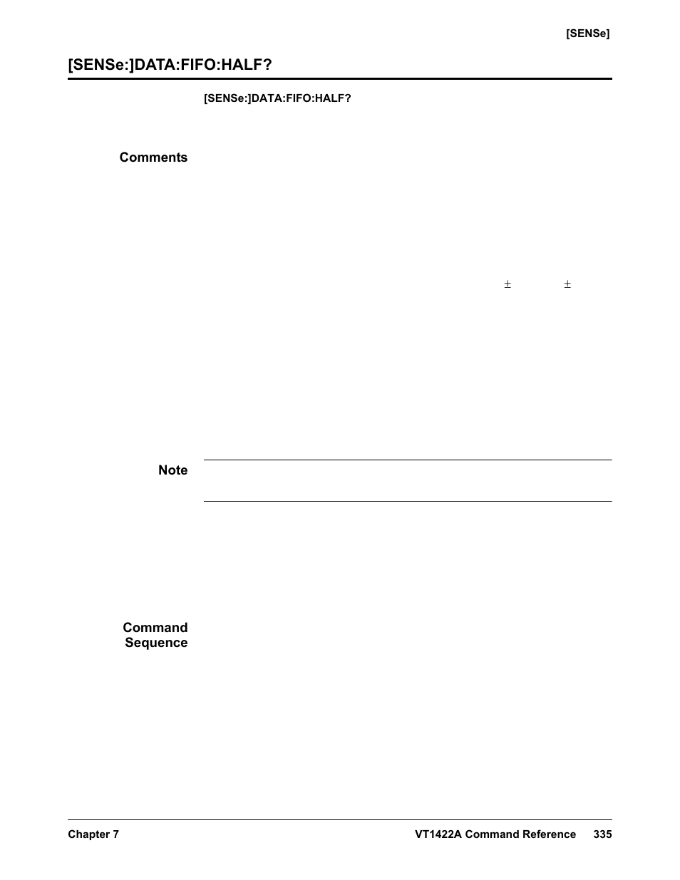 Sense:]data:fifo:half, Comments, Command sequence | VXI VT1422A User Manual | Page 337 / 529