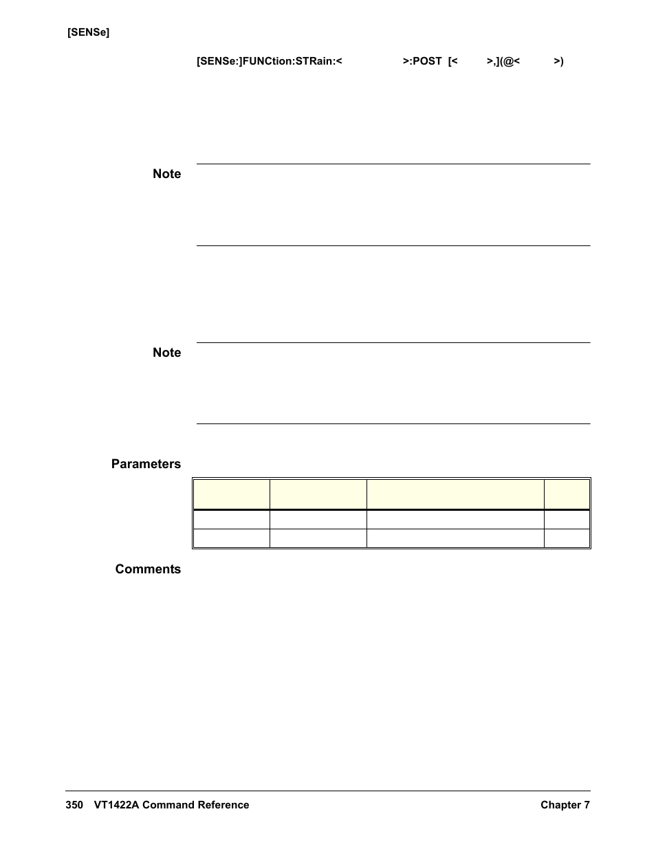 Parameters, Comments | VXI VT1422A User Manual | Page 352 / 529