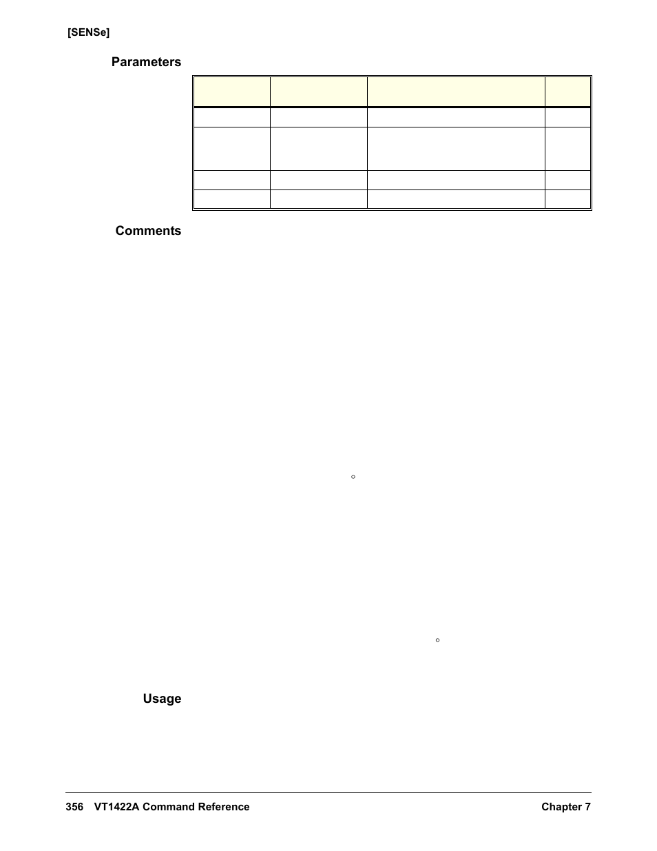 Parameters, Comments, Usage | VXI VT1422A User Manual | Page 358 / 529