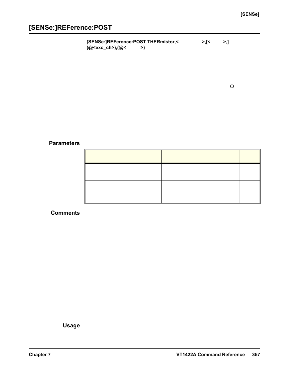 Sense:]reference:post, Parameters, Comments | Usage | VXI VT1422A User Manual | Page 359 / 529