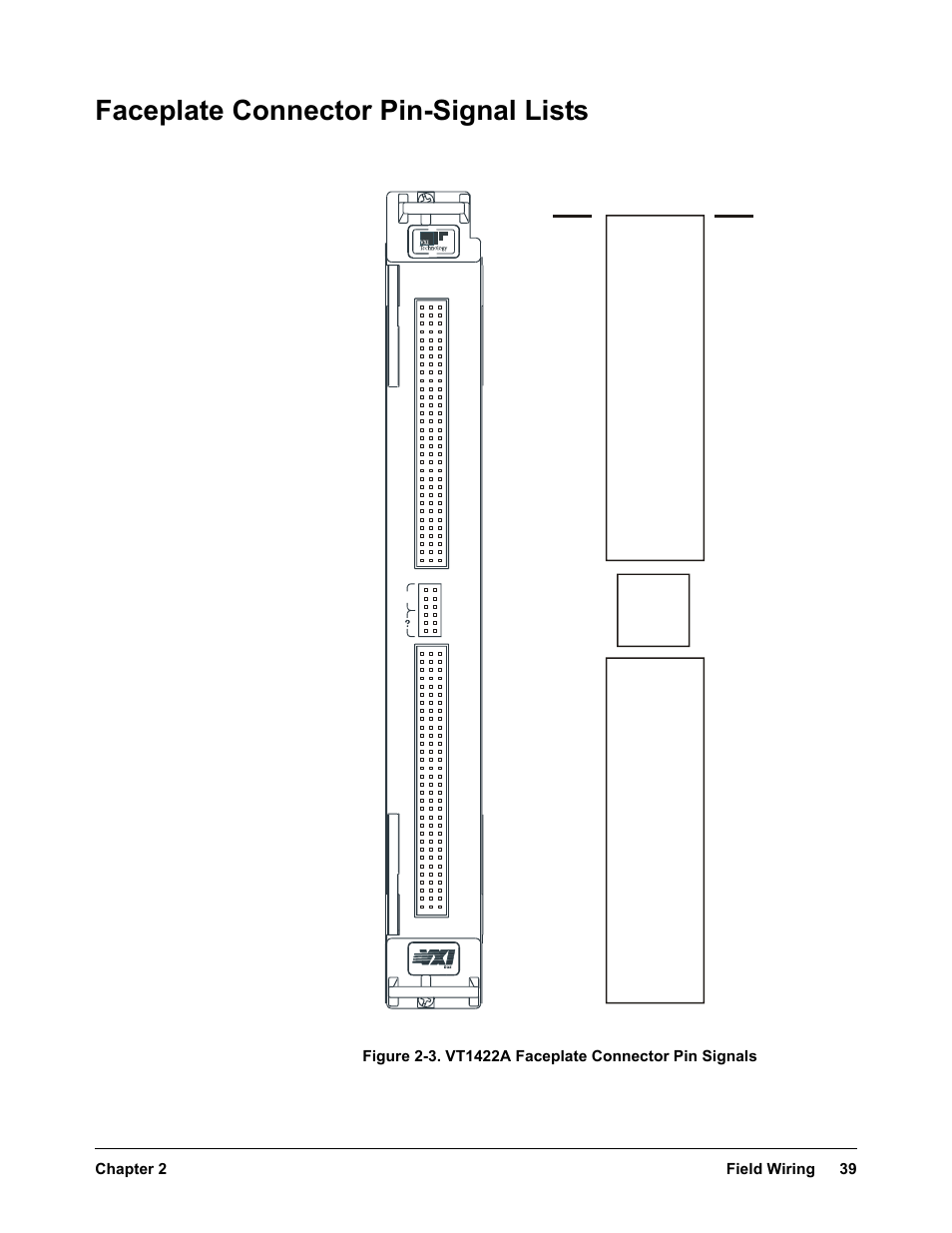 Faceplate connector pin-signal lists, Field wiring 39 chapter 2 | VXI VT1422A User Manual | Page 39 / 529