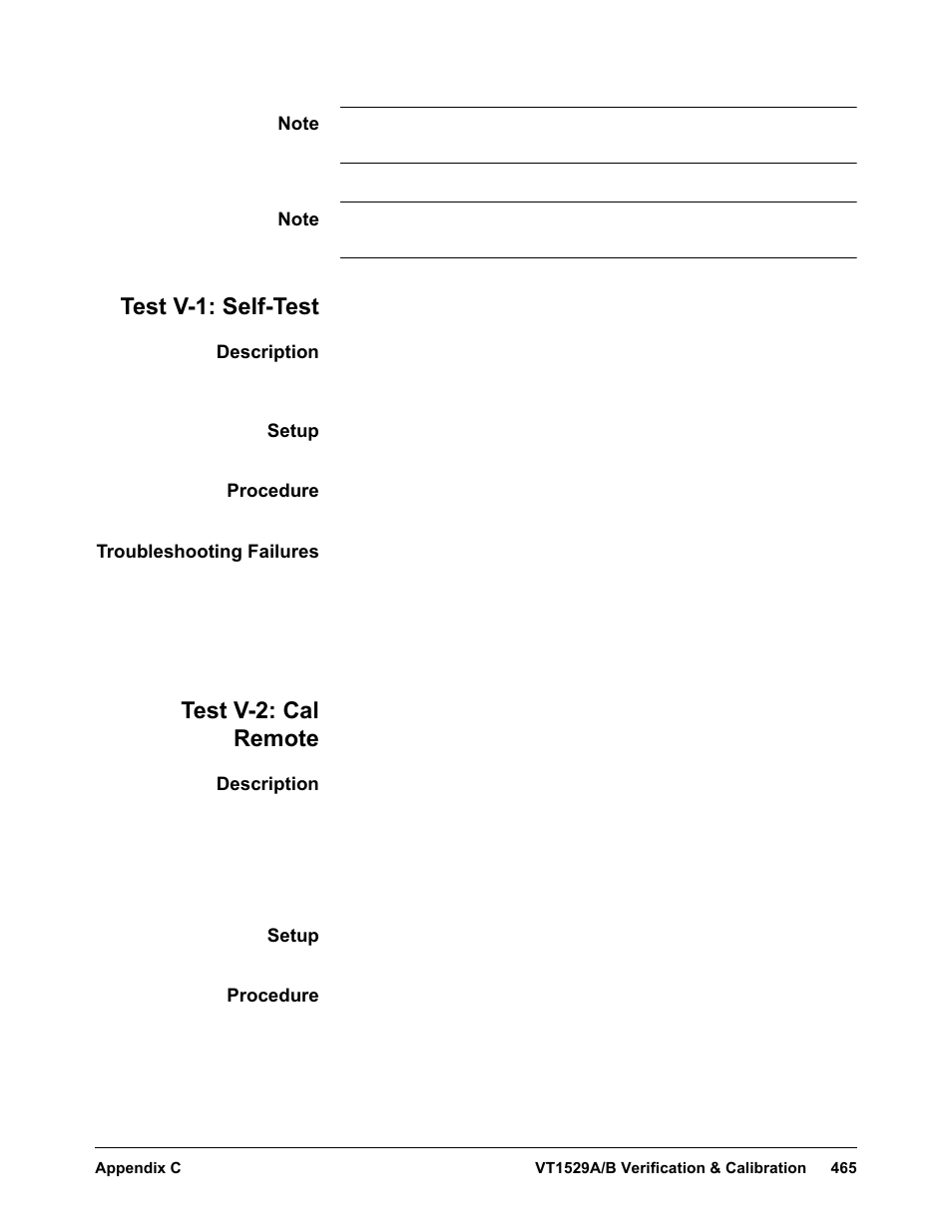 Test v-1: self-test, Description, Setup | Procedure, Troubleshooting failures, Test v-2: cal remote, Test v-1: self-test test v-2: cal remote | VXI VT1422A User Manual | Page 467 / 529