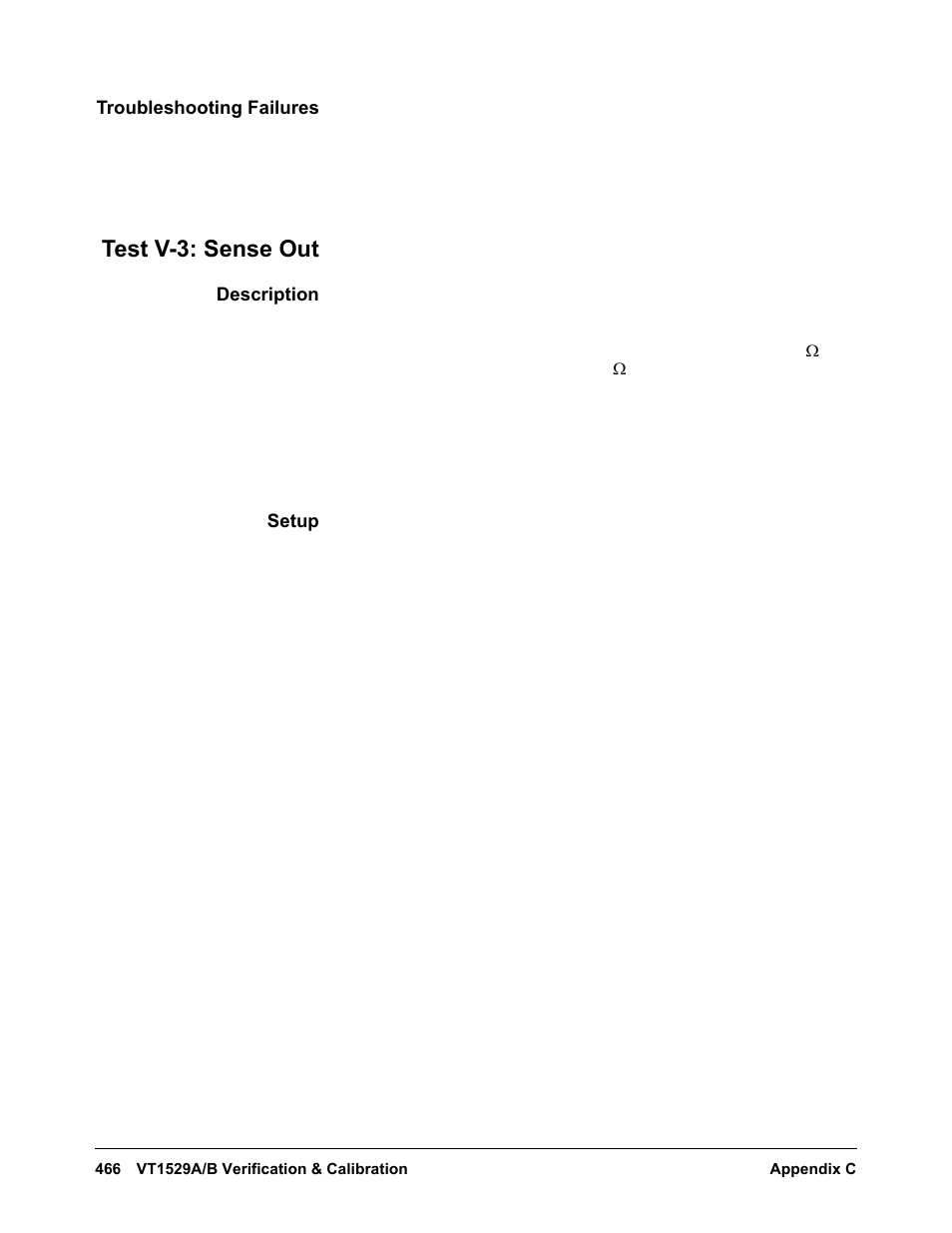 Troubleshooting failures, Test v-3: sense out, Description | Setup | VXI VT1422A User Manual | Page 468 / 529