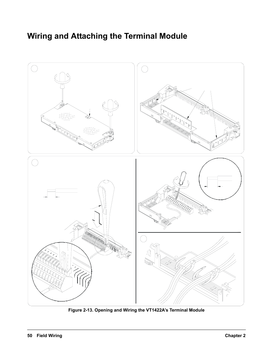 Wiring and attaching the terminal module | VXI VT1422A User Manual | Page 50 / 529