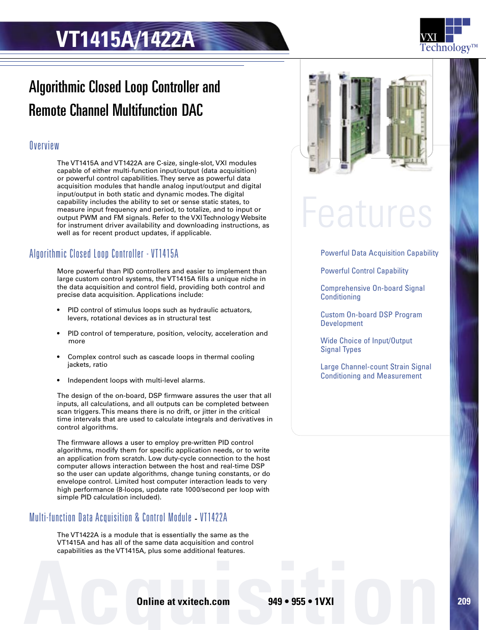 Acquisition, Features | VXI VT1422A User Manual | Page 523 / 529