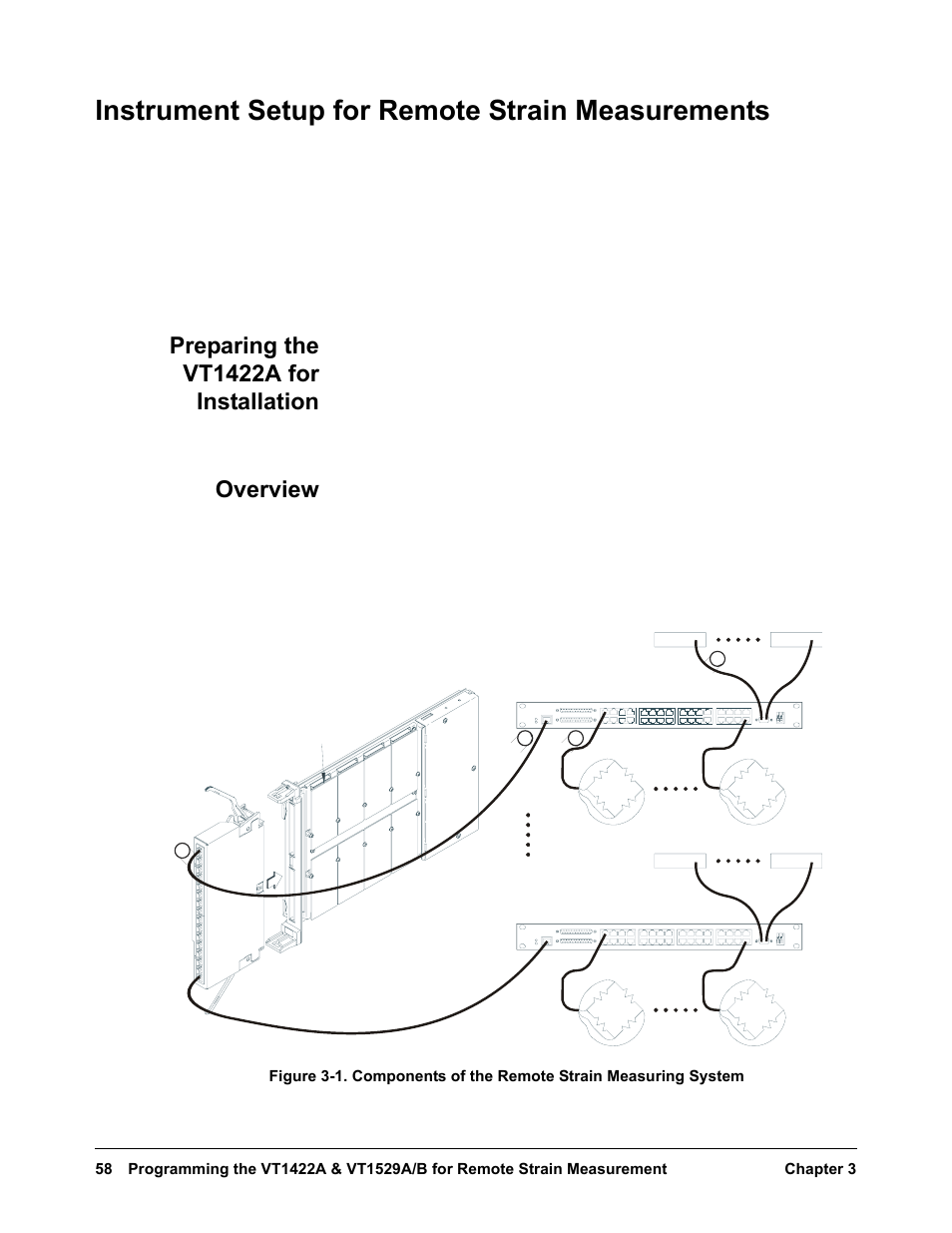 Instrument setup for remote strain measurements, Preparing the vt1422a for installation, Overview | Preparing the vt1422a for installation overview | VXI VT1422A User Manual | Page 60 / 529