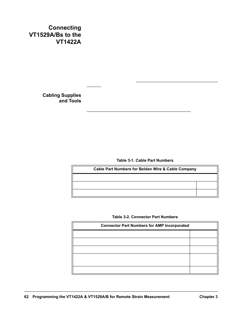 Connecting vt1529a/bs to the vt1422a, Cabling supplies and tools | VXI VT1422A User Manual | Page 64 / 529