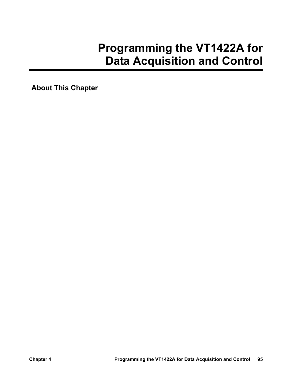 About this chapter, Chapter 4 | VXI VT1422A User Manual | Page 97 / 529