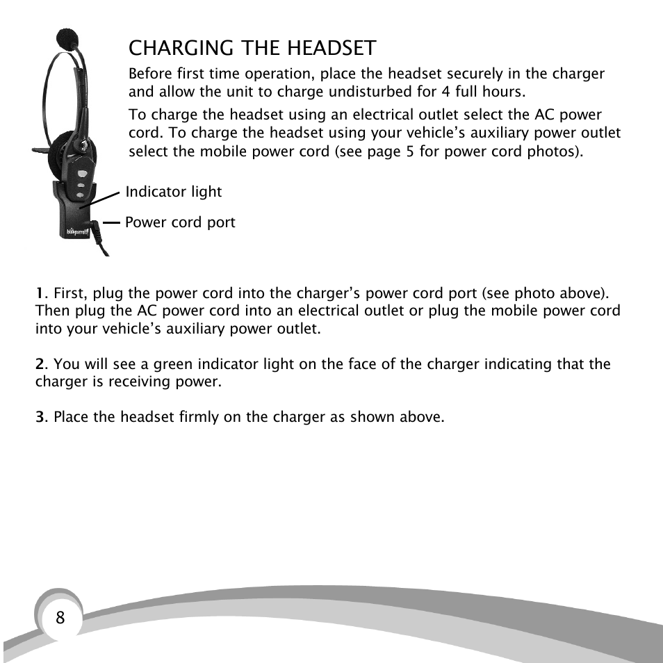 Charging the headset | VXI B150-GTX User Manual | Page 8 / 24