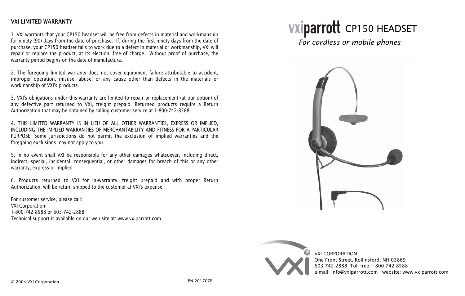 VXI CP150 User Manual | 2 pages