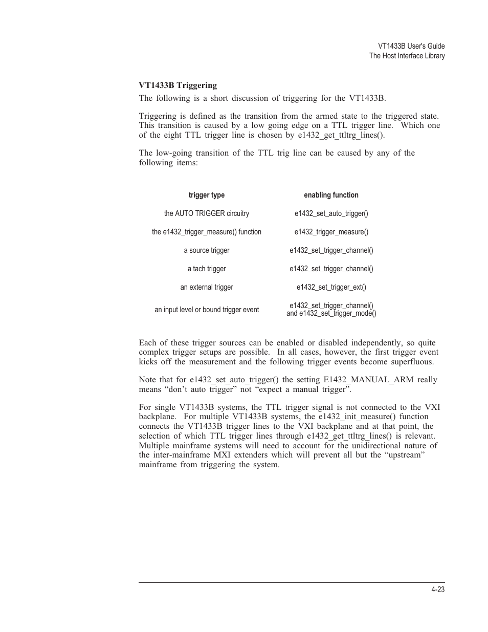 Vt1433b triggering 4-23 | VXI VT1433B User Manual | Page 101 / 203