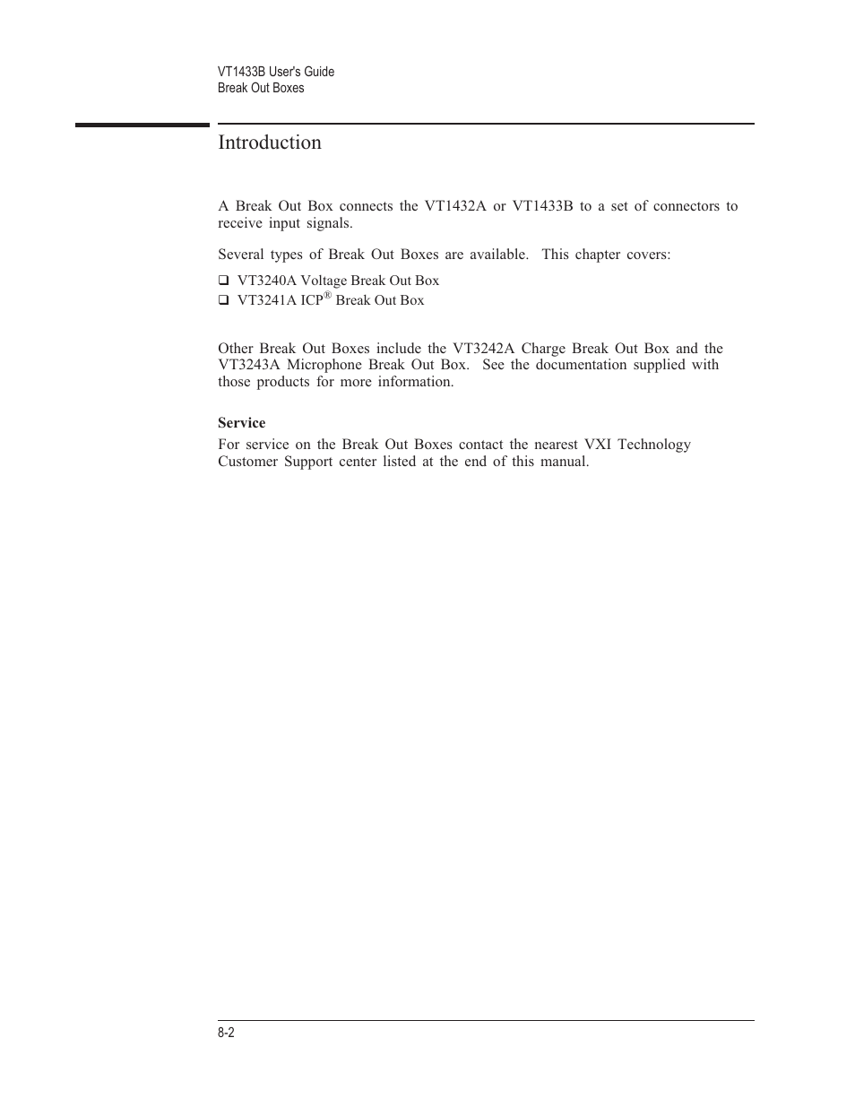 Introduction 8-2, Service 8-2, Introduction | VXI VT1433B User Manual | Page 138 / 203