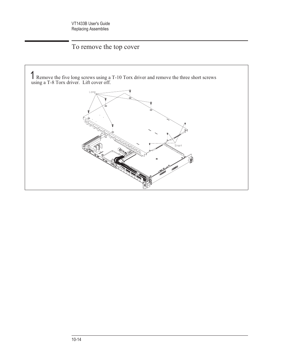 To remove the top cover 10-14 | VXI VT1433B User Manual | Page 162 / 203