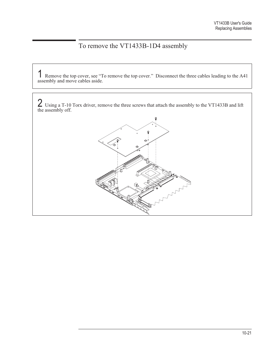 To remove the vt1433b-1d4 assembly 10-21 | VXI VT1433B User Manual | Page 169 / 203