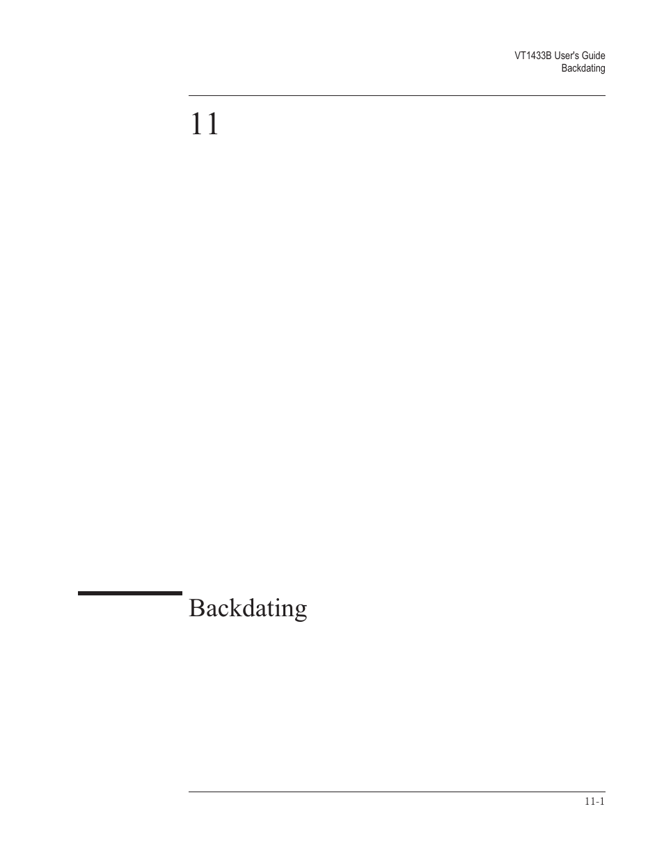 Chapter 11. backdating, Backdating | VXI VT1433B User Manual | Page 173 / 203