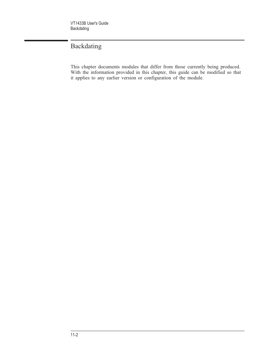 Backdating 11-2, Backdating | VXI VT1433B User Manual | Page 174 / 203