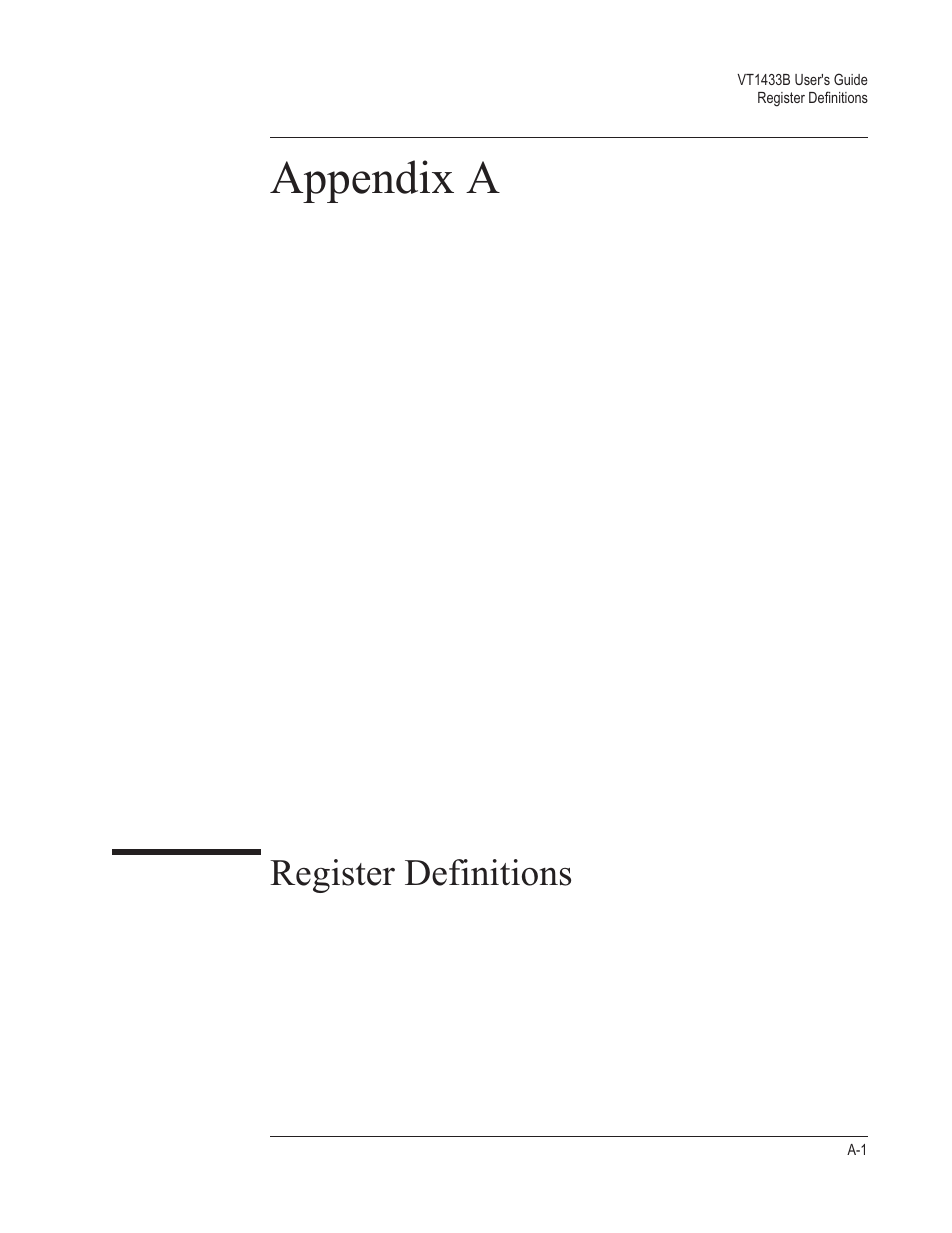 Appendix a. register definitions, Appendix a, Register definitions | VXI VT1433B User Manual | Page 175 / 203