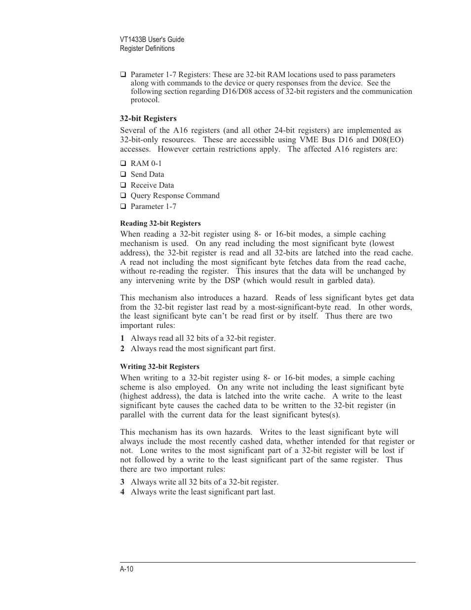 Bit registers a-10 | VXI VT1433B User Manual | Page 184 / 203