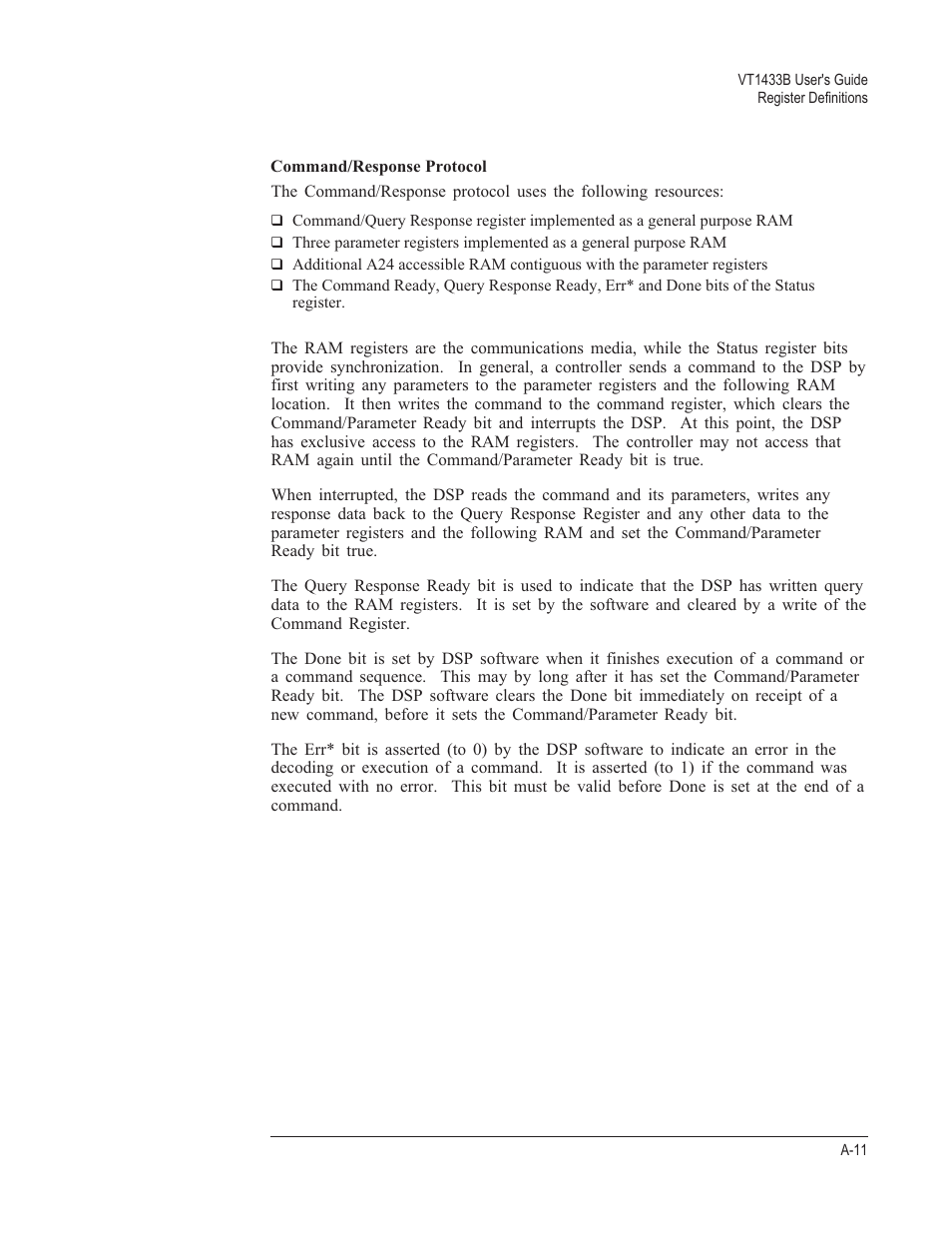 Command/response protocol a-11 | VXI VT1433B User Manual | Page 185 / 203