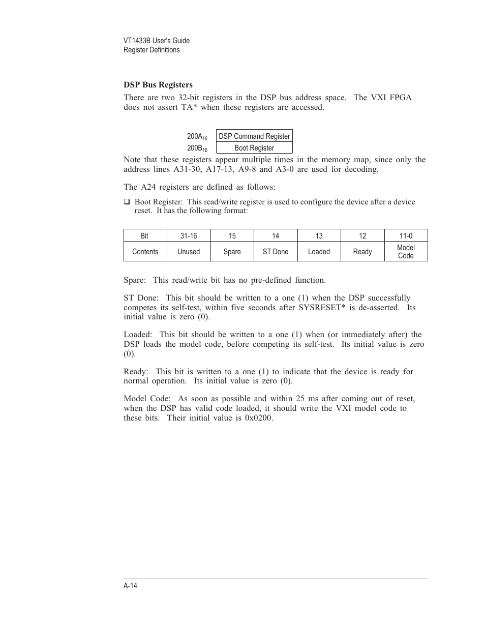Dsp bus registers a-14 | VXI VT1433B User Manual | Page 188 / 203