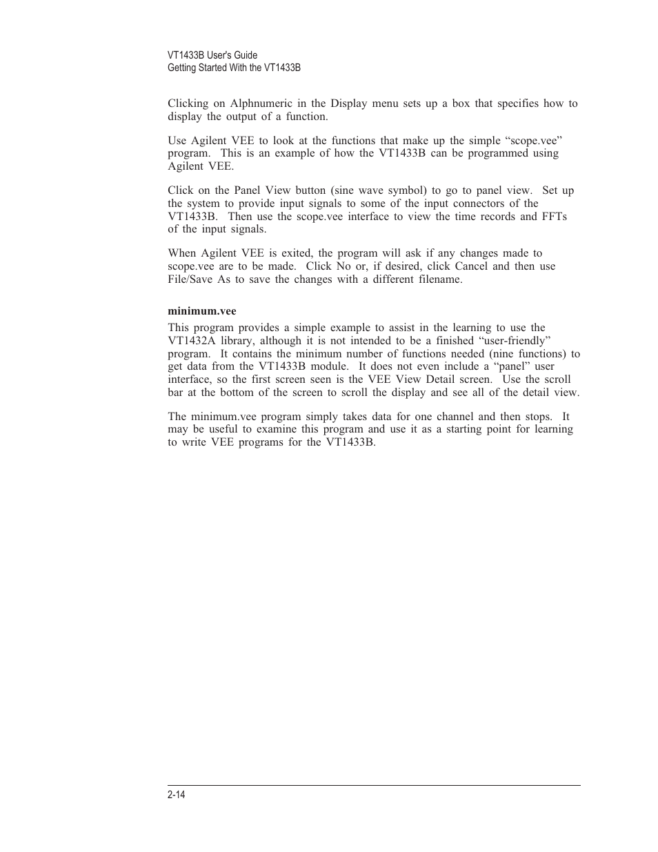 Minimum.vee 2-14 | VXI VT1433B User Manual | Page 32 / 203