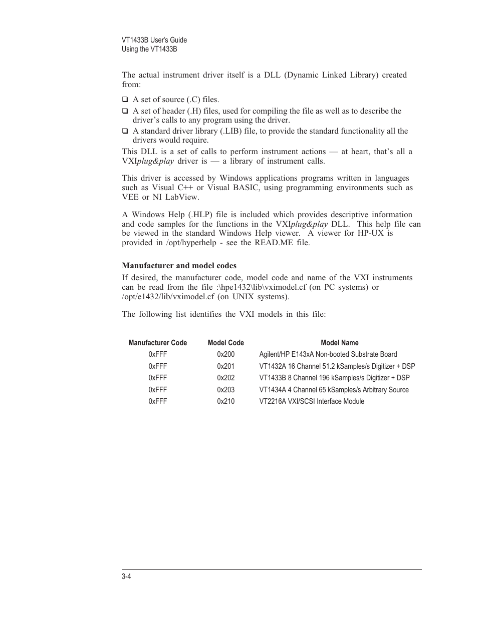 Manufacturer and model codes 3-4 | VXI VT1433B User Manual | Page 42 / 203